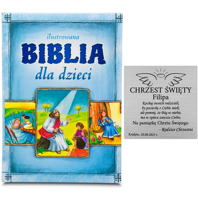 Ilustrowana BIBLIA dla Dzieci Komunia Chrzest Urodziny Prezent z GRAWEREM